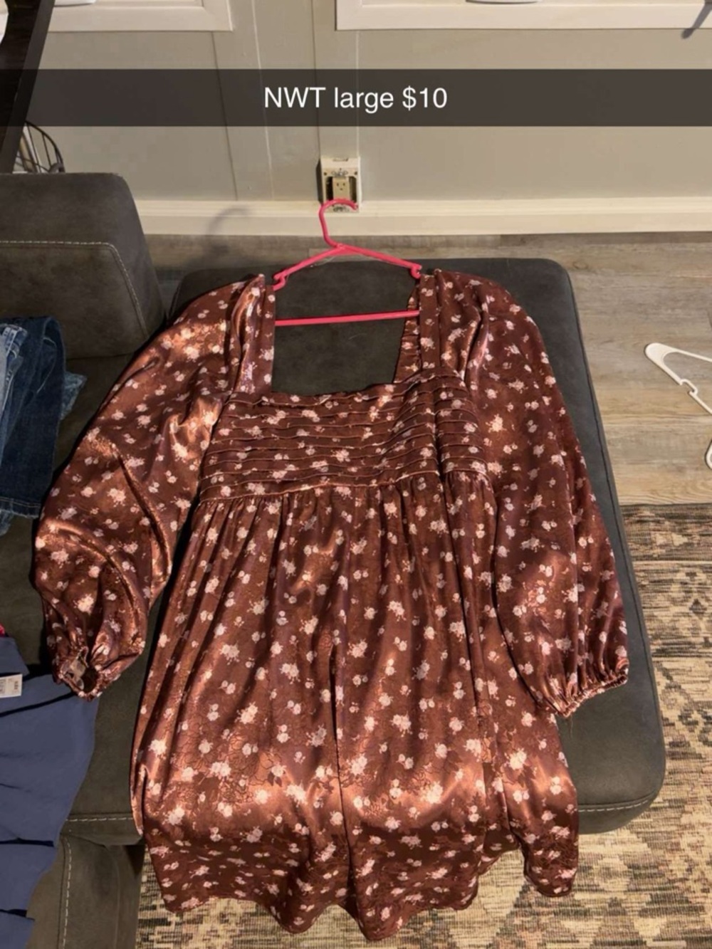 Brown Floral Square-Neck Dress